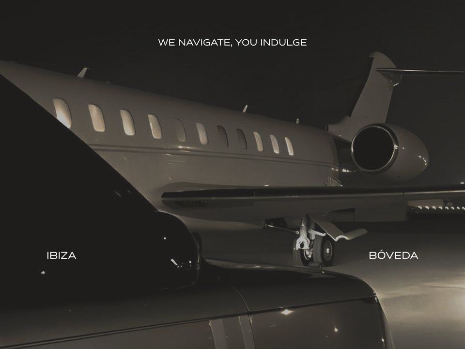 Visual van BÓVEDA met privéjet en auto